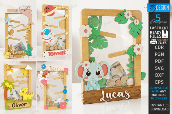 Download Wooden Coin Drop Bank Laser Cut Bundle - Bank Collection
