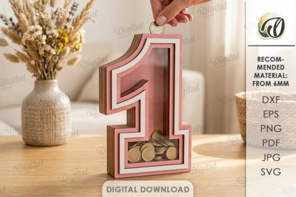 Download Number Piggy Bank Laser Cut. One - Bank Collection