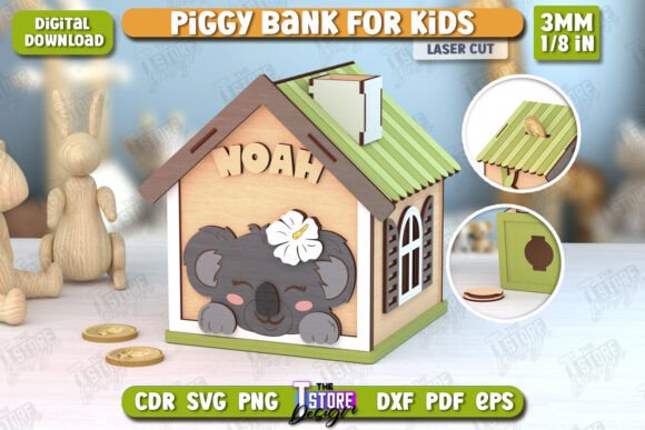 Download Personalized Piggy Bank Laser Cut |Koala - Bank Collection