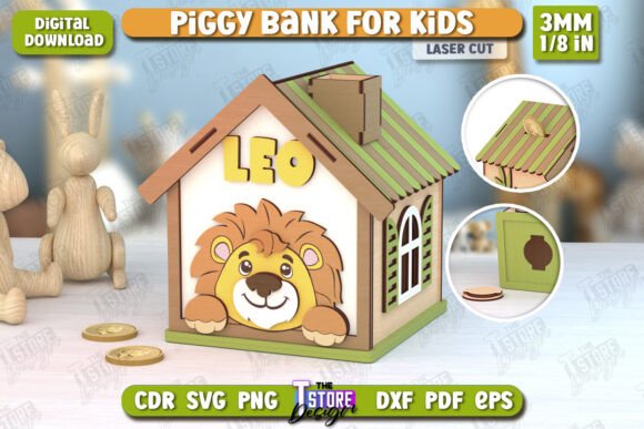 Download Personalized Piggy Bank Laser Cut | Lion - Bank Collection